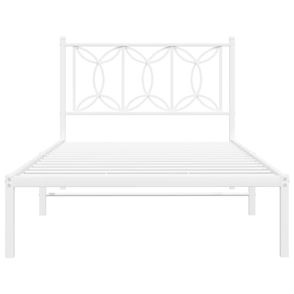 vidaXL Metal Bed Frame without Mattress with Headboard White 100x200cm