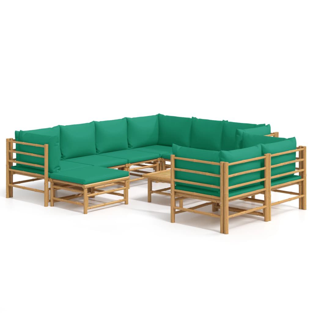 vidaXL 10 Piece Garden Lounge Set with Green Cushions Bamboo