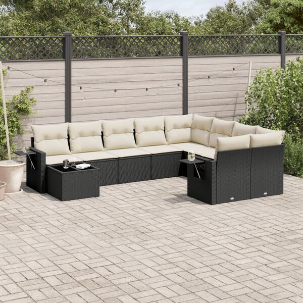 vidaXL 10 Piece Garden Sofa Set with Cushions Black Poly Rattan