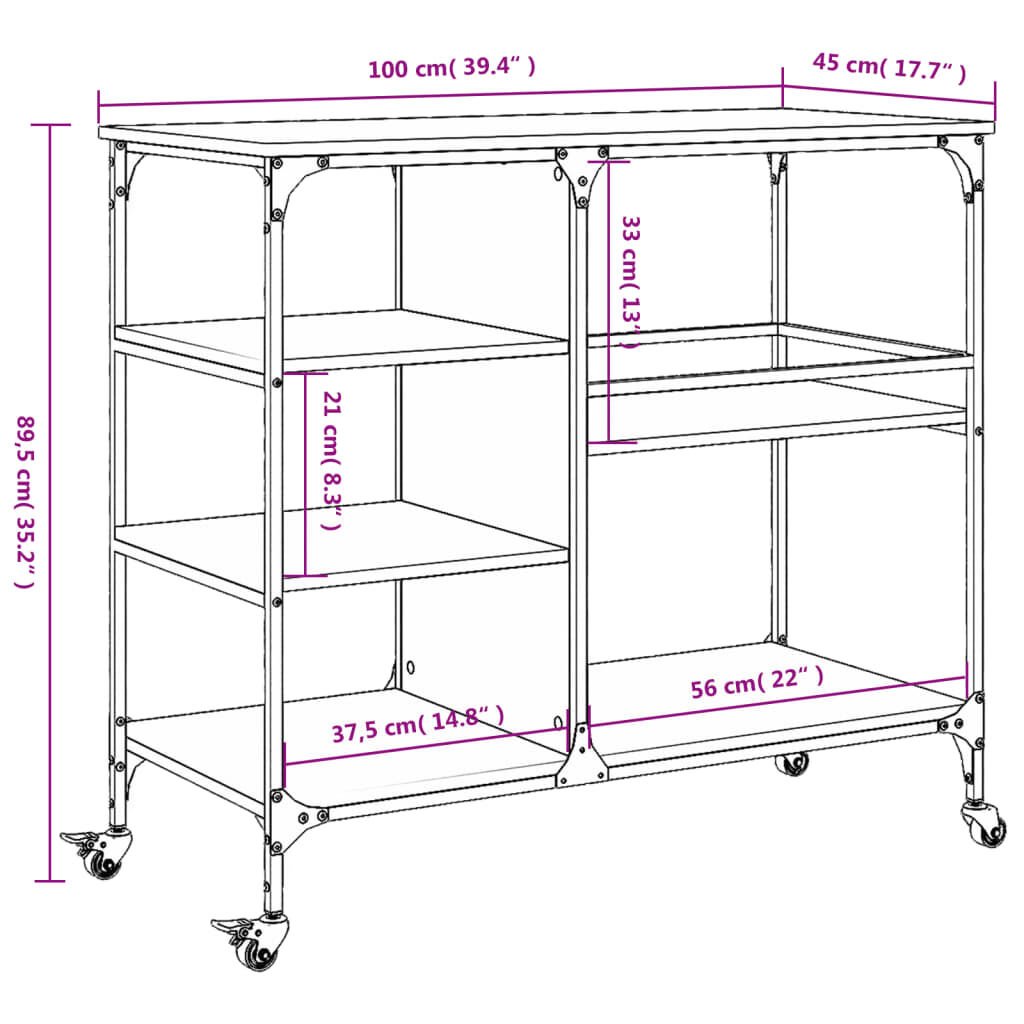 vidaXL Kitchen Trolley Smoked Oak 100x45x89.5 cm Engineered Wood