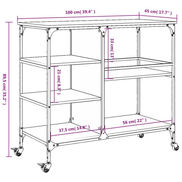 vidaXL Kitchen Trolley Smoked Oak 100x45x89.5 cm Engineered Wood