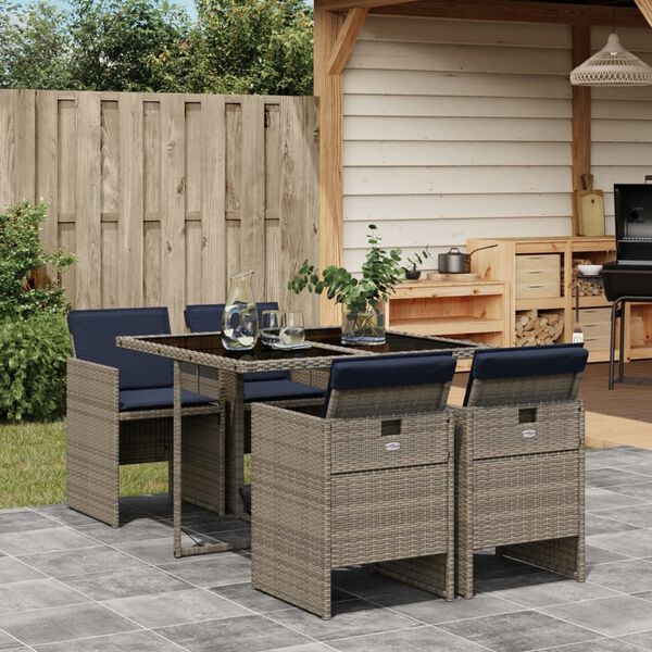 vidaXL 13 Piece Garden Dining Set with Cushions Grey Poly Rattan