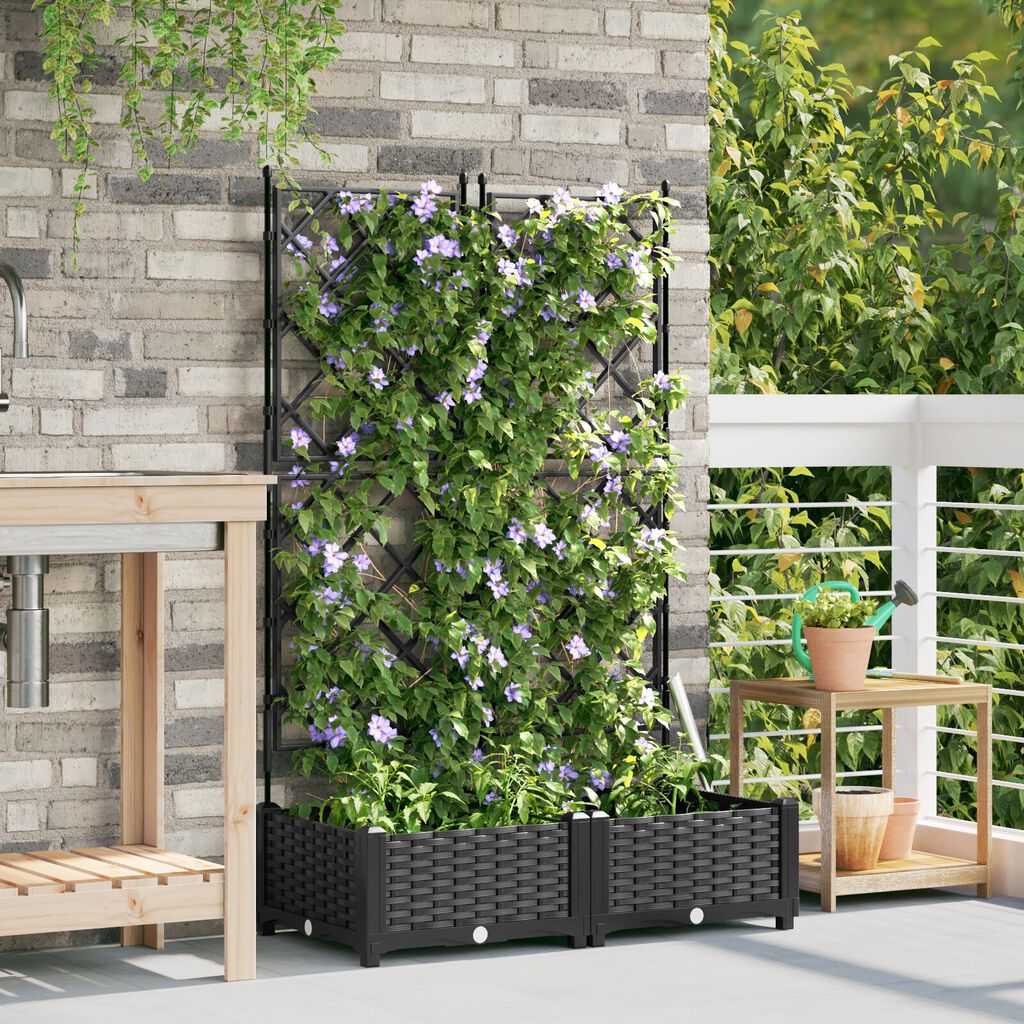 vidaXL Garden Planter with Trellis 2 pcs Black 80x40x125.5 cm