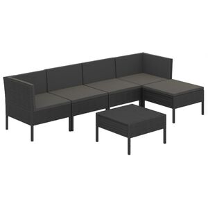 vidaXL 6 Piece Garden Lounge Set with Cushions Poly Rattan Black