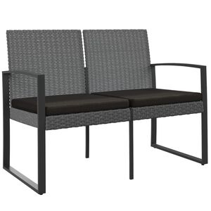 vidaXL 2-Seater Garden Bench with Cushions Dark Grey PP Rattan
