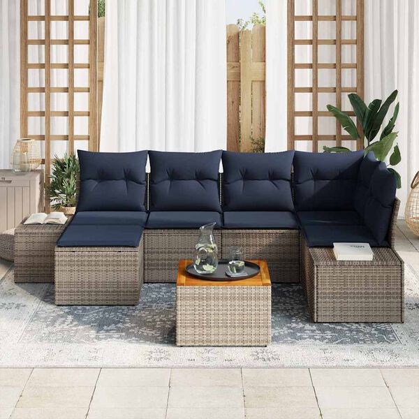vidaXL Garden Sofa Set with Cushion 7 pcs Grey Poly Rattan