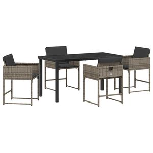 vidaXL Garden Dining Set with Cushion 5 pcs Grey Poly Rattan