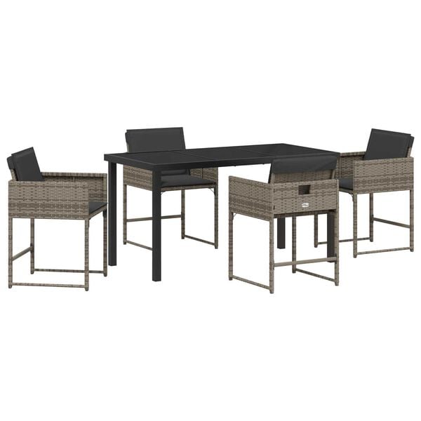 vidaXL Garden Dining Set with Cushion 5 pcs Grey Poly Rattan