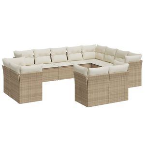 vidaXL 12 Piece Garden Sofa Set with Cushions Beige Poly Rattan