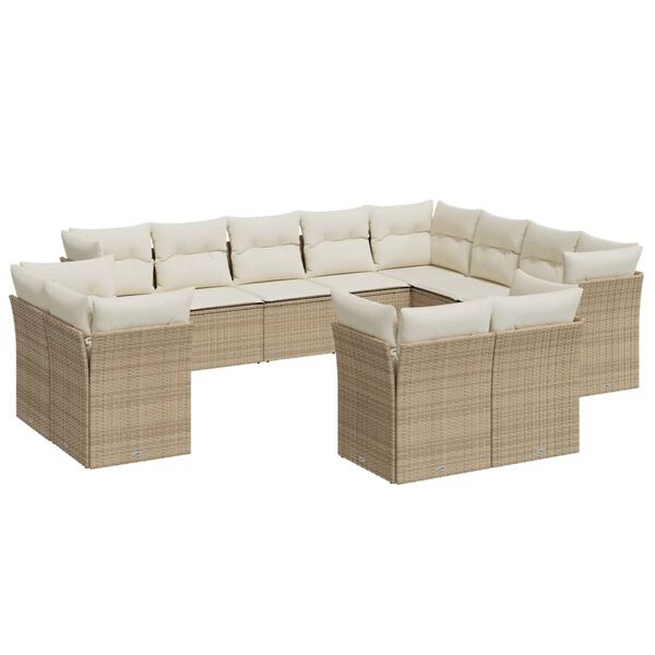 vidaXL 12 Piece Garden Sofa Set with Cushions Beige Poly Rattan
