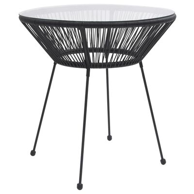 vidaXL Garden Dining Table Black Ø70x74 cm Rattan and Glass