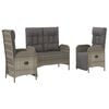 vidaXL 3 Piece Garden Dining Set with Cushions Grey Poly Rattan
