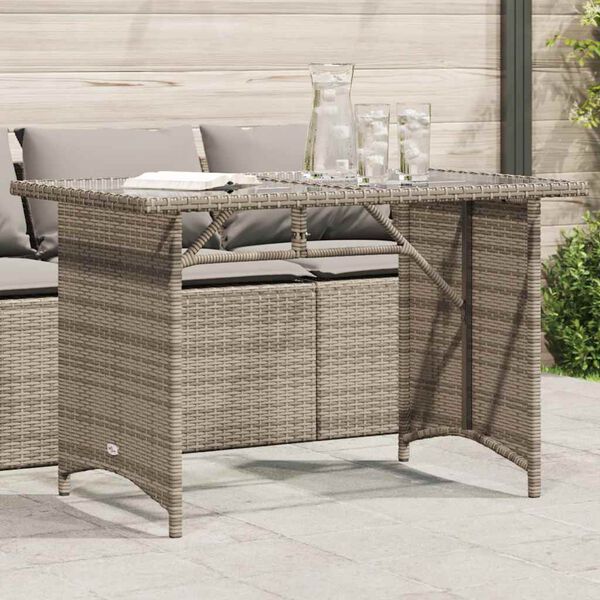 vidaXL Garden Table with Glass Top Grey 110x68x70 cm Poly Rattan
