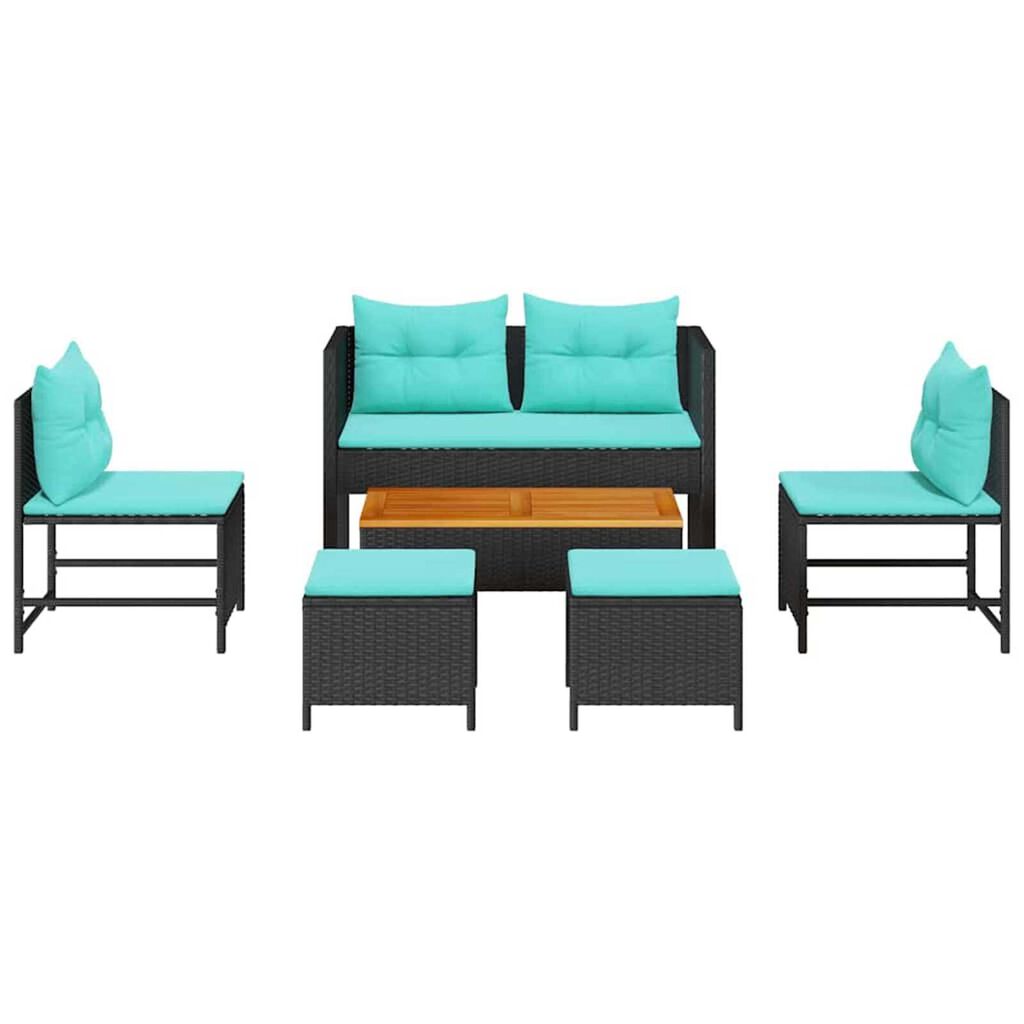 vidaXL Garden Sofa Set 6 pcs Black and turquoise Poly Rattan