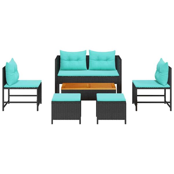 vidaXL Garden Sofa Set 6 pcs Black and turquoise Poly Rattan
