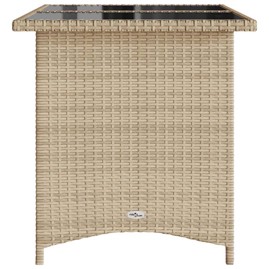 vidaXL Garden Table with Glass Top Beige 110x68x70 cm Poly Rattan