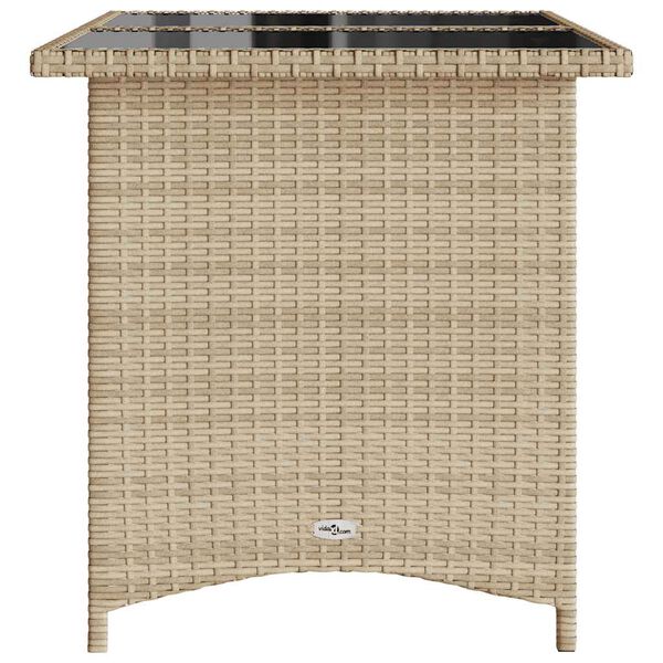 vidaXL Garden Table with Glass Top Beige 110x68x70 cm Poly Rattan