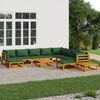 vidaXL 12 Piece Garden Lounge Set with Green Cushions Solid Wood