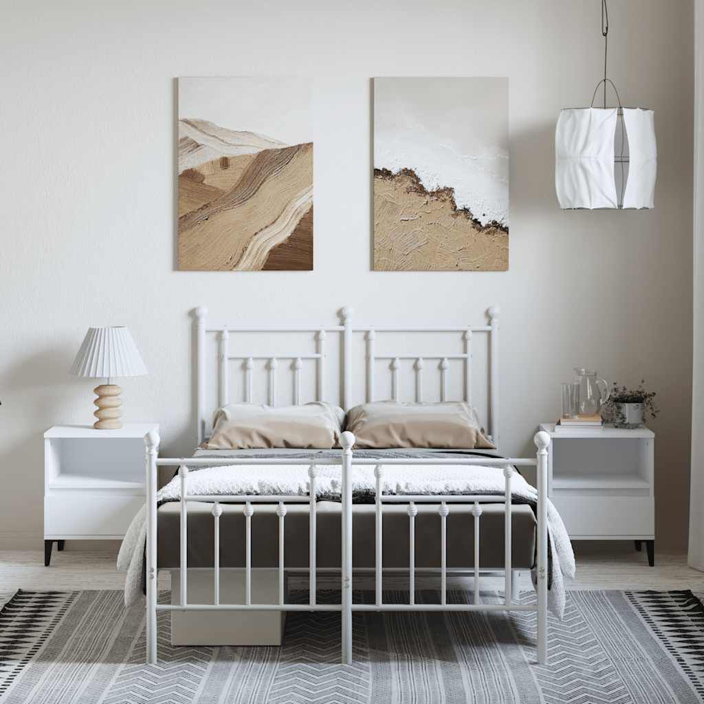 vidaXL Metal Bed Frame without Mattress with Footboard White 135x190cm