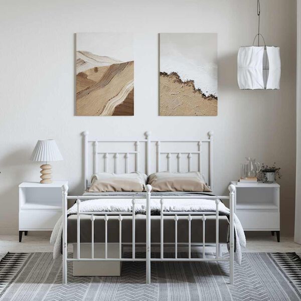 vidaXL Metal Bed Frame without Mattress with Footboard White 135x190cm