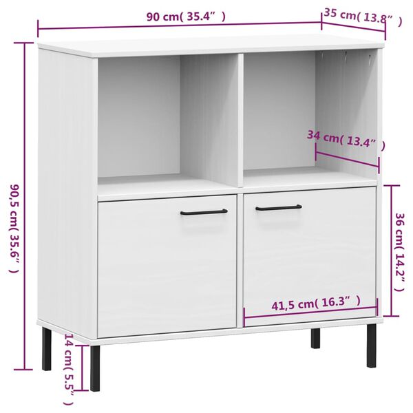 vidaXL Bookcase with Metal Legs White 90x35x90.5 cm Solid Wood OSLO