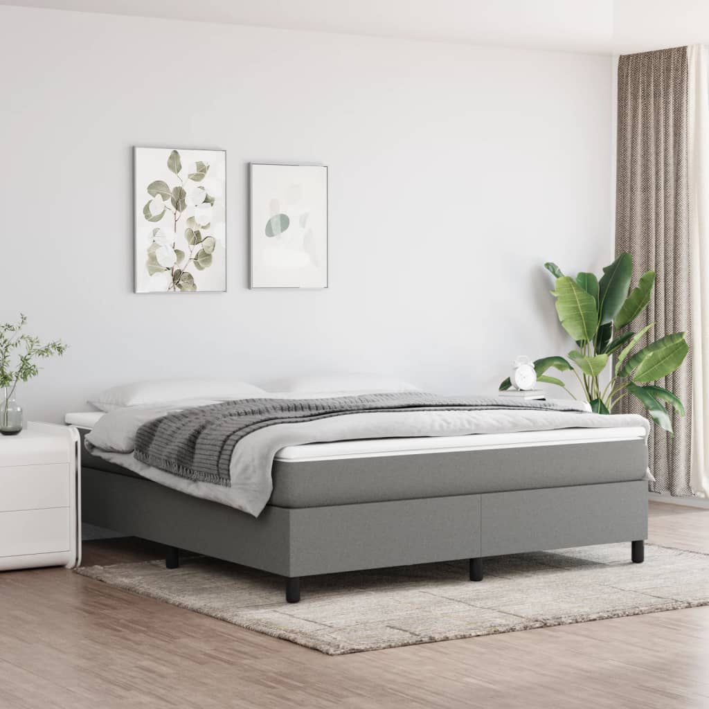 vidaXL Box Spring Bed with Mattress Dark Grey 183x213 cm California King Fabric