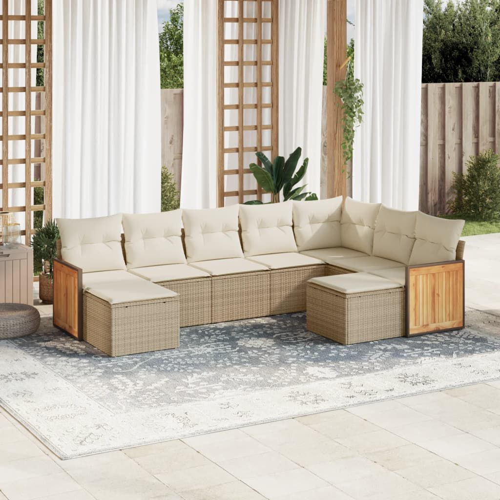 vidaXL 9 Piece Garden Sofa Set with Cushions Beige Poly Rattan