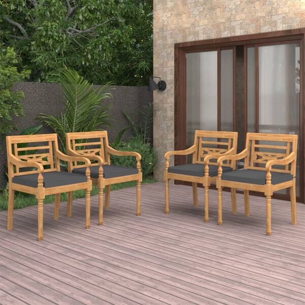 vidaXL Batavia Chairs 4 pcs with Cushions Solid Teak Wood