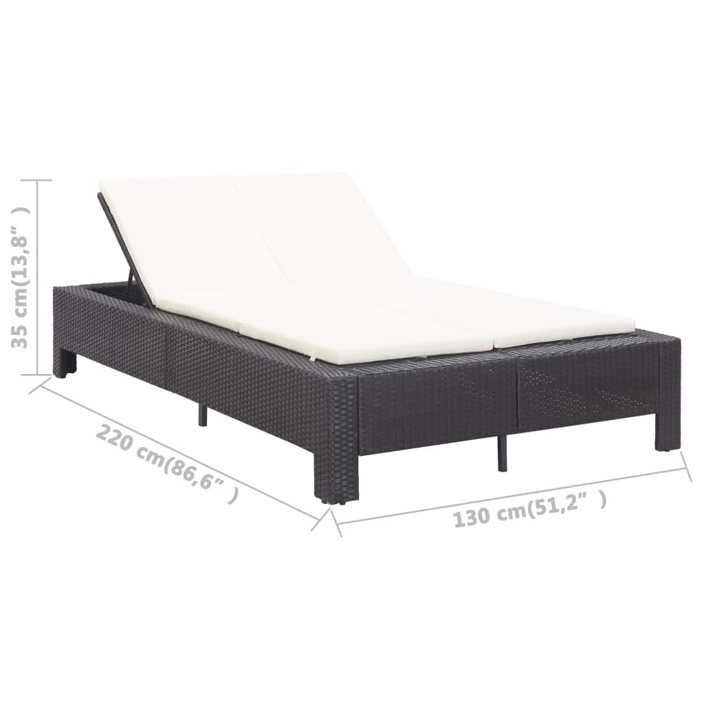 vidaXL 2-Person Sunbed with Cushion Black Poly Rattan