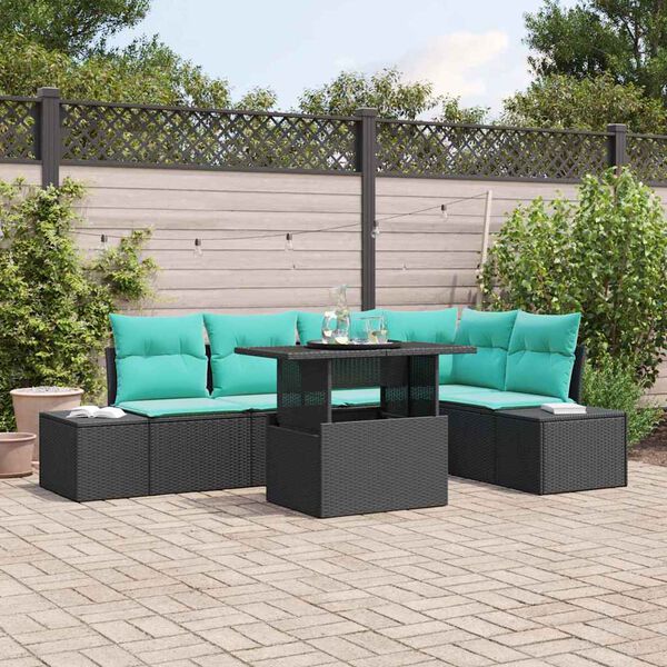 vidaXL Garden Sofa Set with Cushion 6 pcs Black Poly Rattan