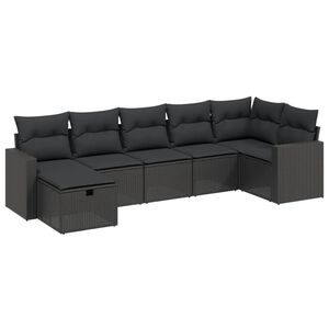 vidaXL 7 Piece Garden Sofa Set with Cushions Black Poly Rattan
