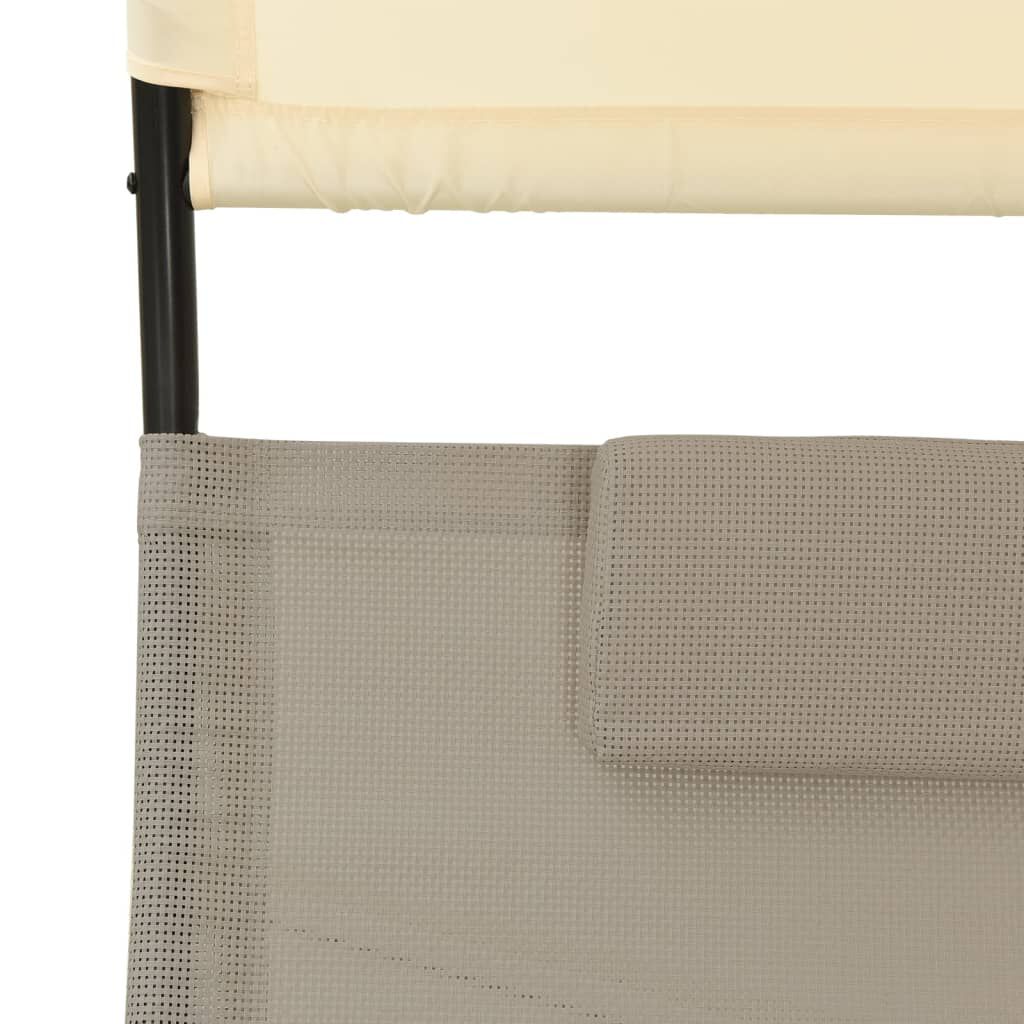 vidaXL Double Sun Lounger with Canopy Textilene Taupe and Cream