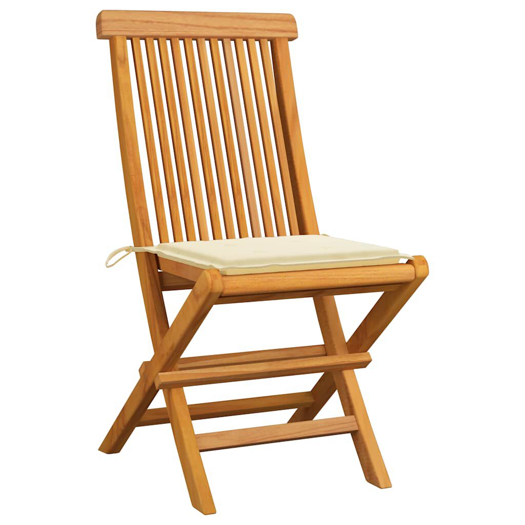 vidaXL Garden Chairs with Cream Cushions 2 pcs Solid Teak Wood