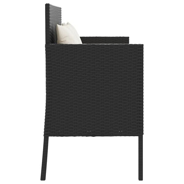 vidaXL Garden Bench with Cushions Black Poly Rattan