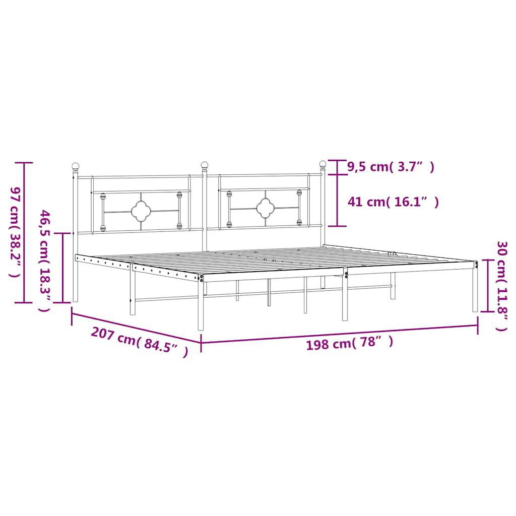 vidaXL Metal Bed Frame without Mattress with Headboard White 193x203cm