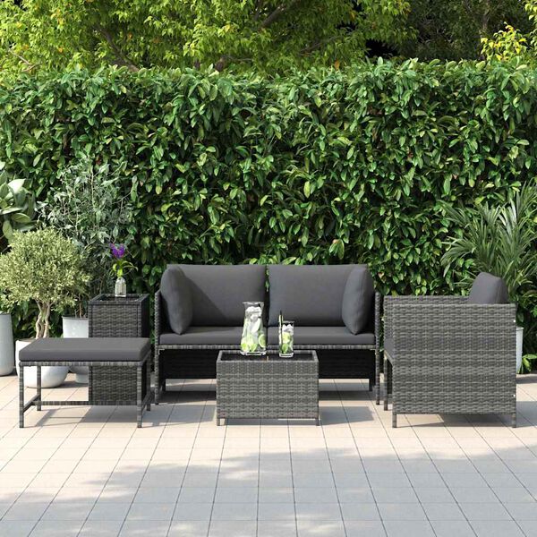 vidaXL 4 Piece Garden Sofa Set with Cushions Poly Rattan Grey