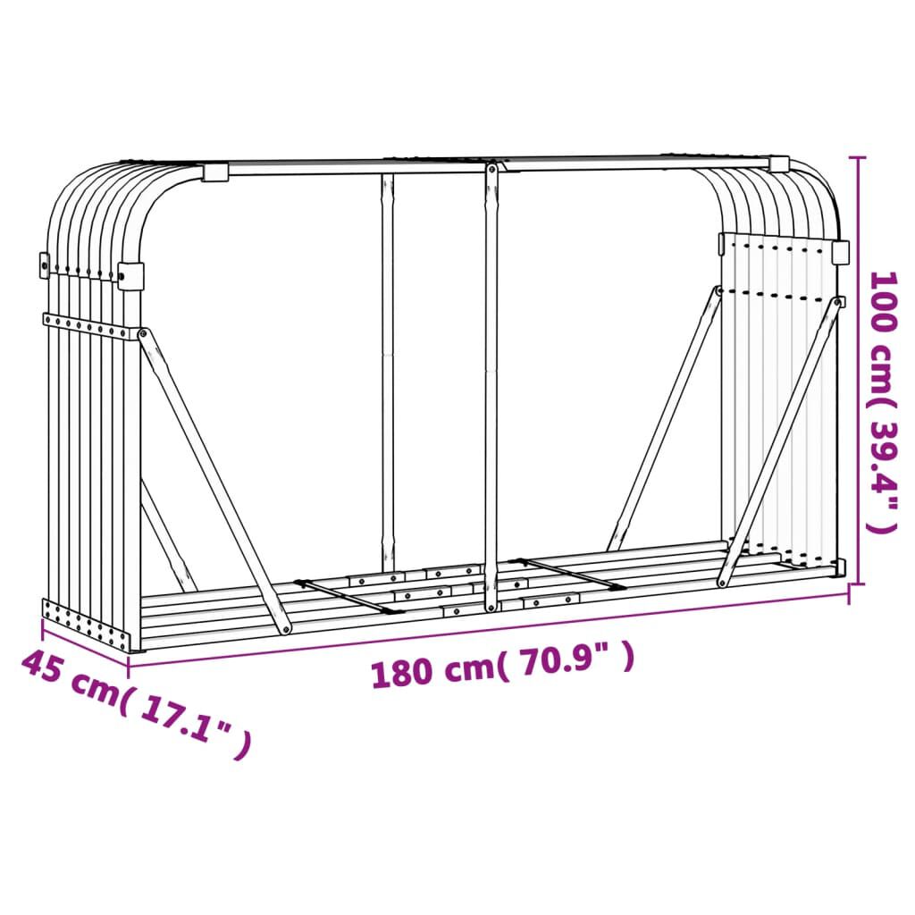 vidaXL Log Holder Anthracite 180x45x100 cm Galvanised Steel