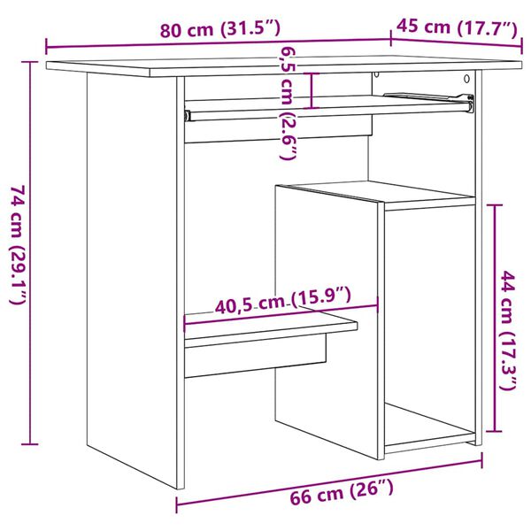 vidaXL Desk White and Sonoma Oak 80x45x74 cm Engineered Wood