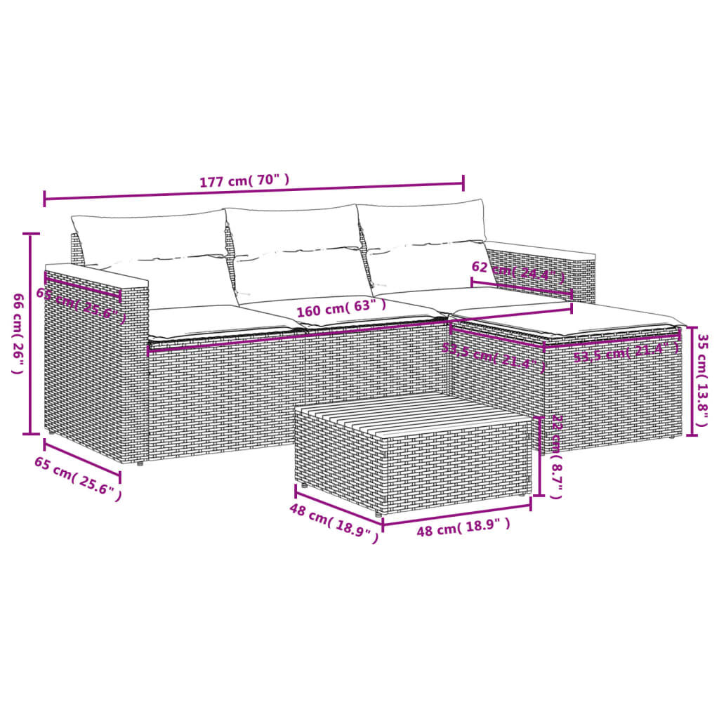 vidaXL 5 Piece Garden Sofa Set with Cushions Beige Poly Rattan Acacia