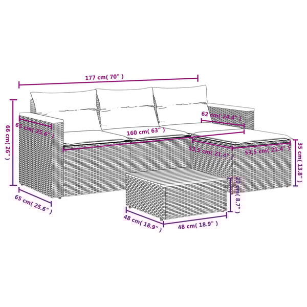 vidaXL 5 Piece Garden Sofa Set with Cushions Beige Poly Rattan Acacia