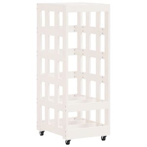 vidaXL Log Holder with Wheels White 40x49x110 cm Solid Wood Pine
