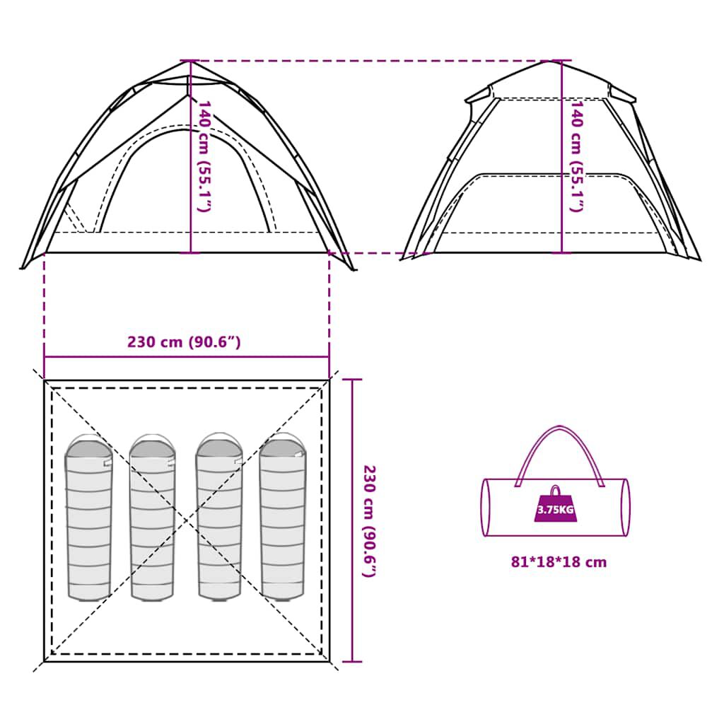 vidaXL Camping Tent Dome 4-Person White Blackout Fabric Quick Release