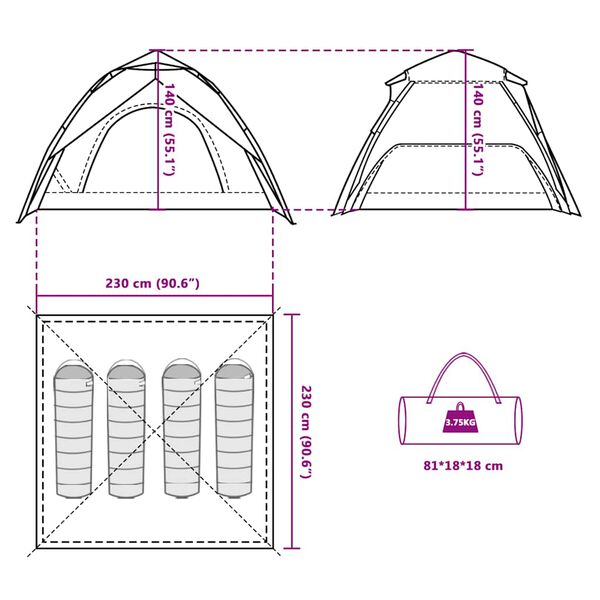 vidaXL Camping Tent Dome 4-Person White Blackout Fabric Quick Release