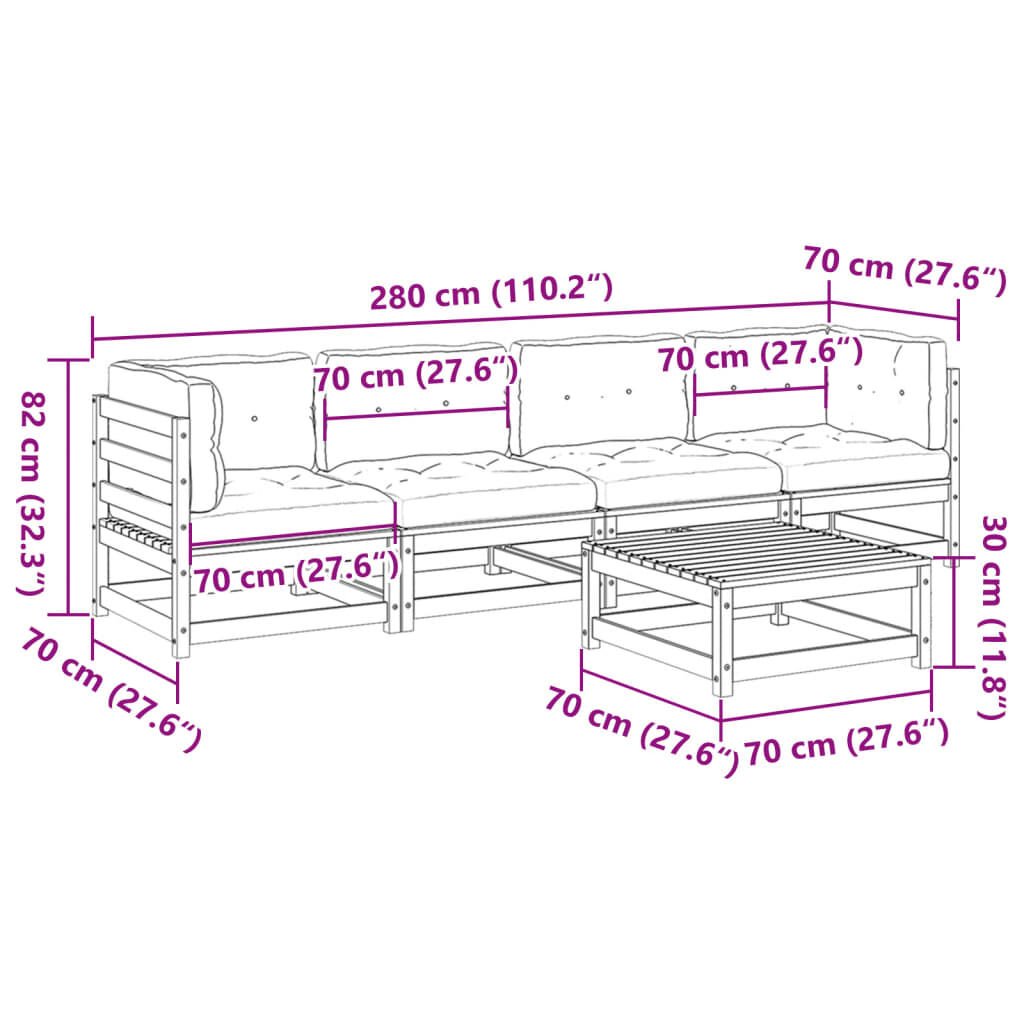 vidaXL 5 Piece Garden Sofa Set with Cushions Solid Wood Pine