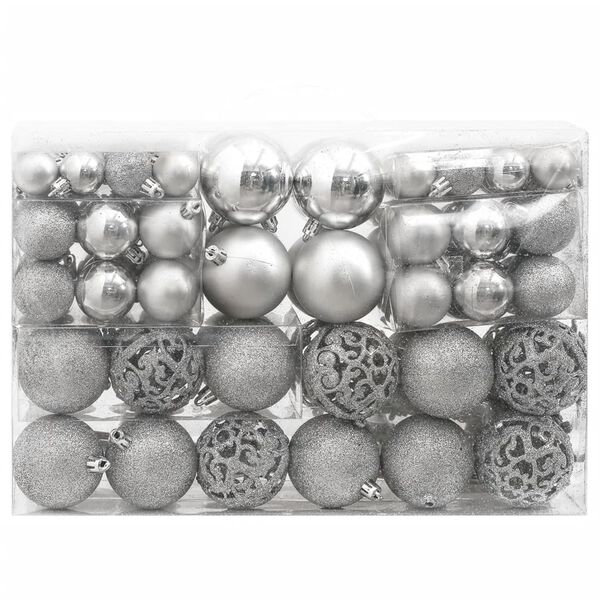 vidaXL 111 Piece Christmas Bauble Set Silver Polystyrene