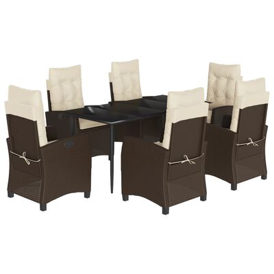 vidaXL 7 Piece Garden Dining Set with Cushions Brown Poly Rattan