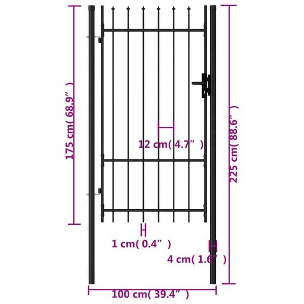 vidaXL Fence Gate Single Door with Spike Top Steel 1x1.75 m Black