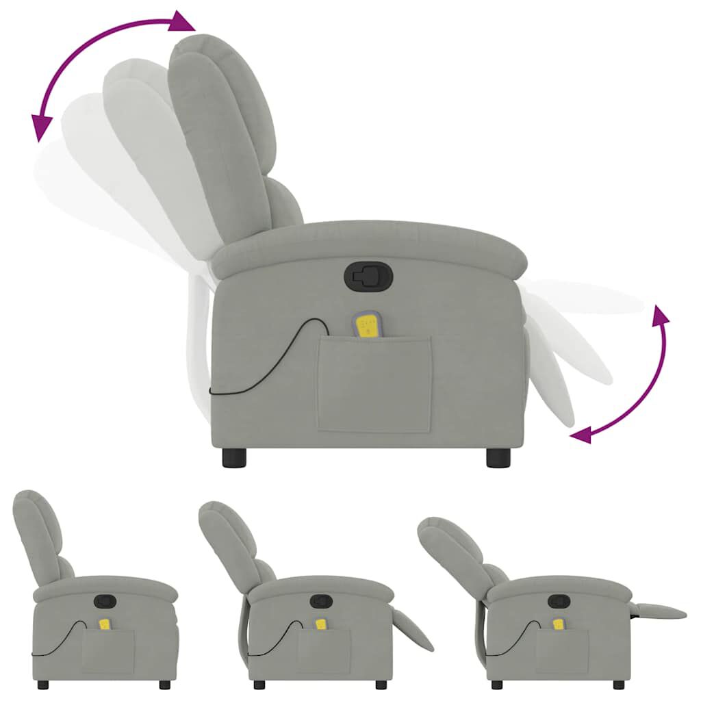 vidaXL Massage Recliner Chair Light Grey Velvet