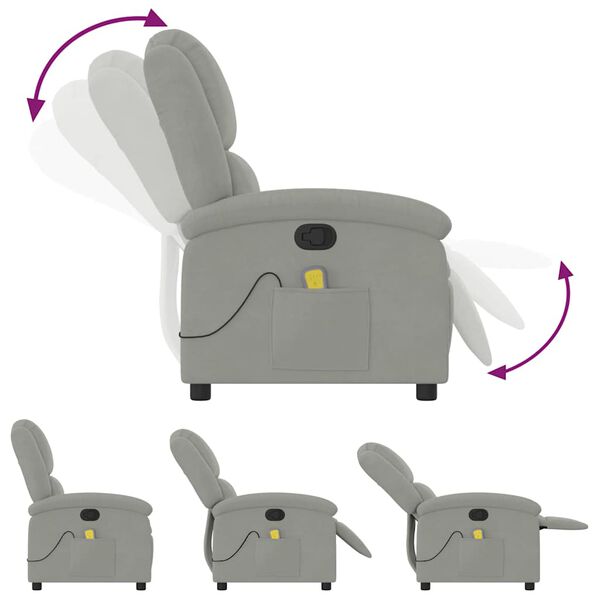 vidaXL Massage Recliner Chair Light Grey Velvet
