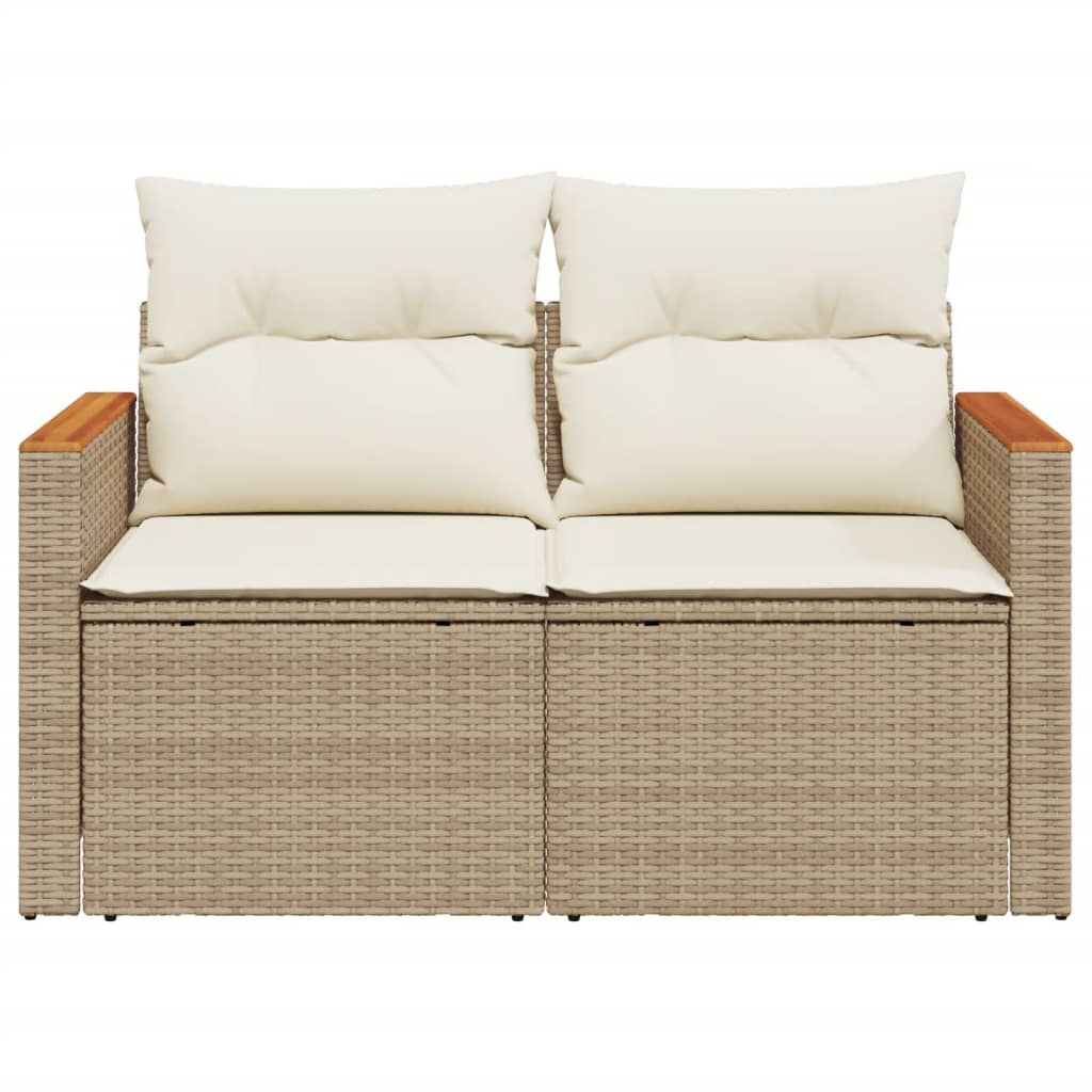 vidaXL Garden Sofa with Cushions 2-Seater Beige Poly Rattan